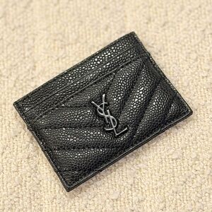 Saint Laurent Black Quilted Grain Leather Card Case with Black YSL Logo
